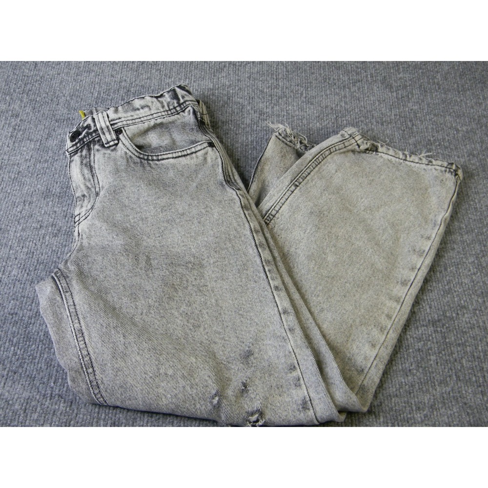 CYBORG Size 24 Gray Acid Wash Distressed Wide Leg Cropped Jeans‎ Y2K